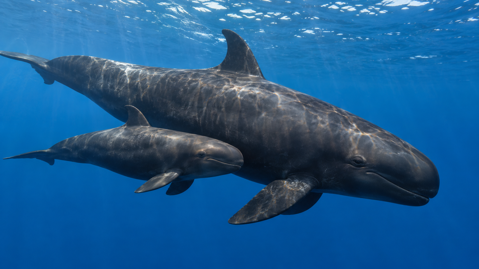 False killer whale mother and calf in Hawaiian waters